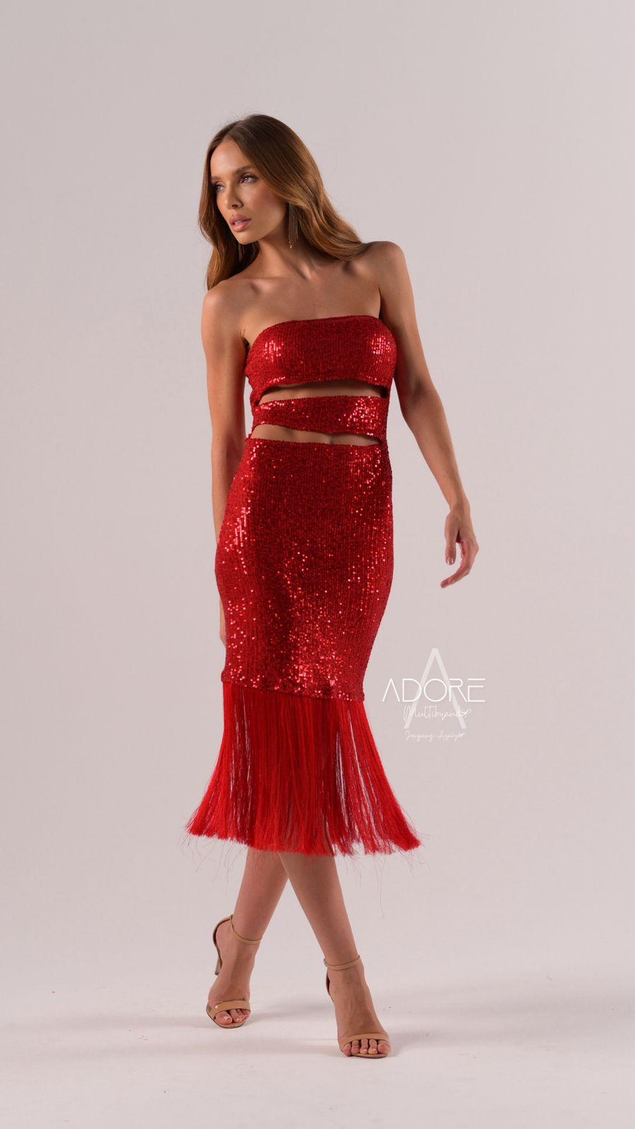 VESTIDO MIDI VERMELHO GLITTER