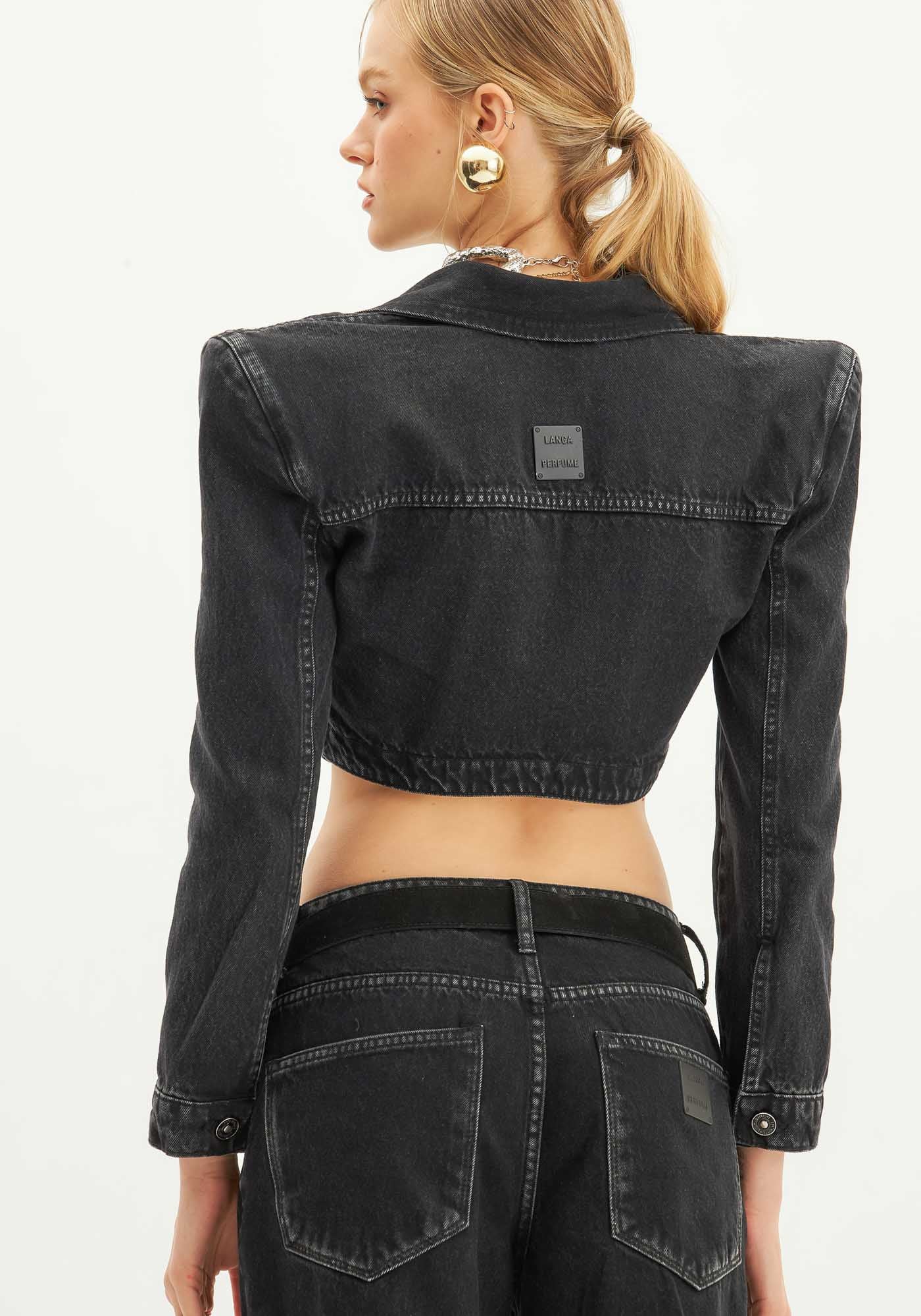 CROPPED BLACK DENIM JACKET