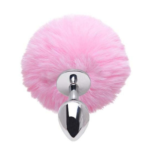 Plug em Metal Pequeno com Rabo Tail Coelho Pompom Rosa